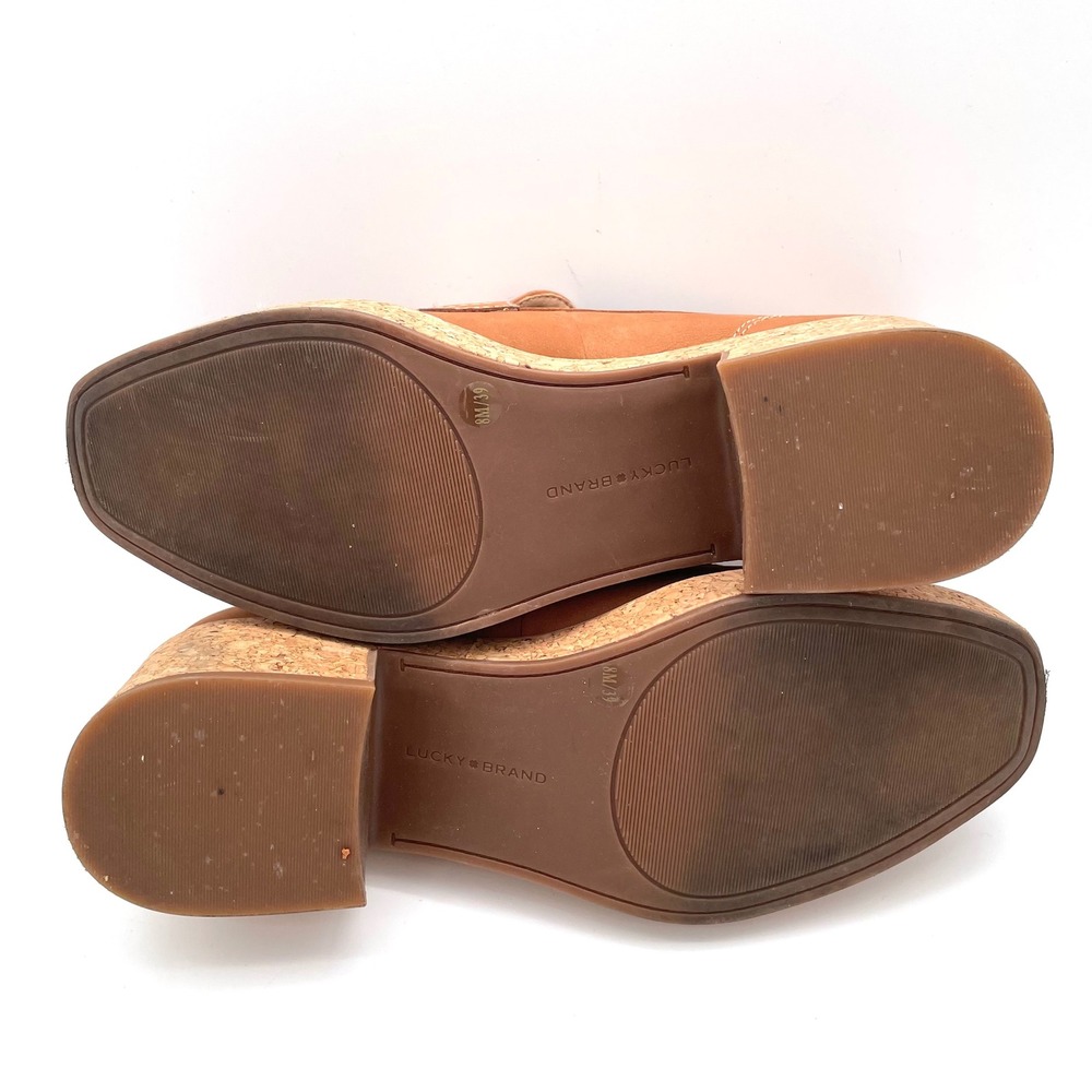 Lucky Brand Palti Loafers Leather Womens 8 Brown Excellent Cork Platform Chunky - Picture 6 of 7